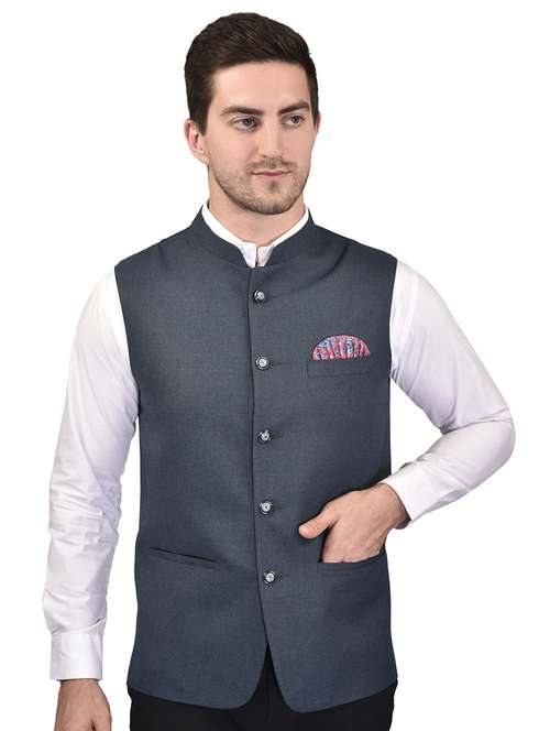 men mandarin neck solid nehru jacket - 21340552 -  Standard Image - 0