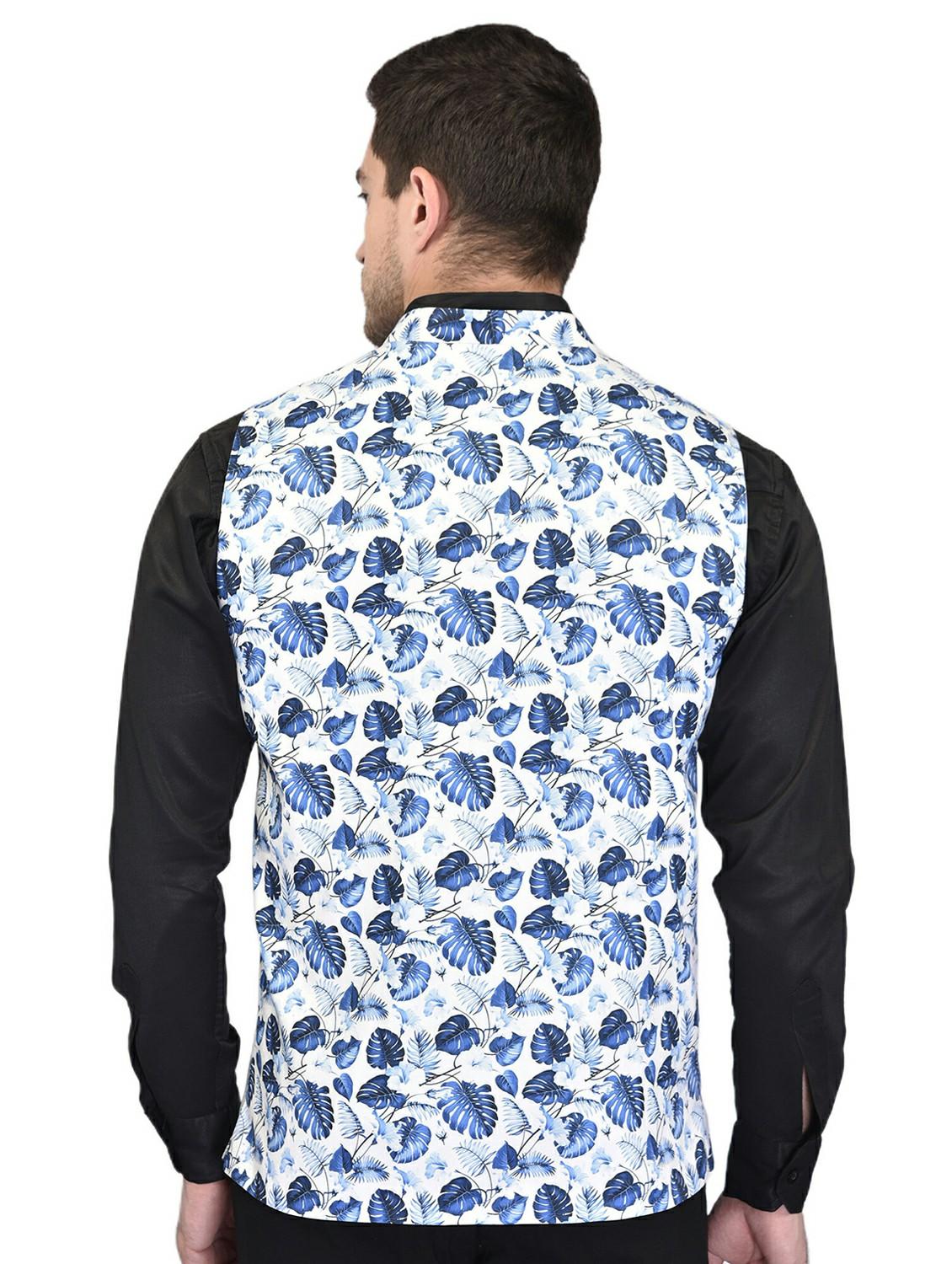 men mandarin neck printed nehru jacket - 21340559 - Standard Image - 2