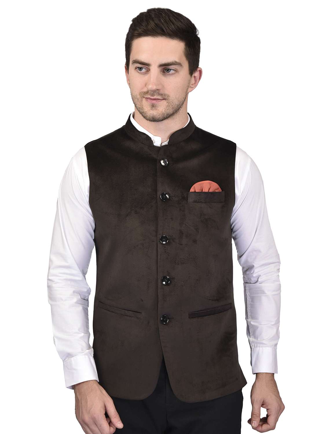 men mandarin neck solid nehru jacket
