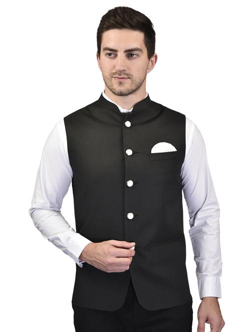 men mandarin neck solid nehru jacket - 21340565 -  Standard Image - 0