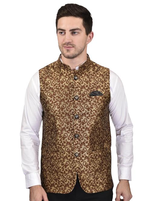 men mandarin neck printed nehru jacket - 21340567 - Standard Image - 0