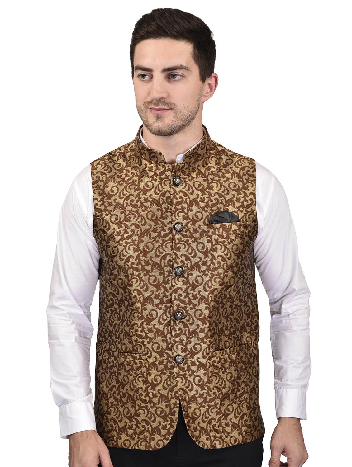 men mandarin neck printed nehru jacket - 21340567 - Zoom Image - 0