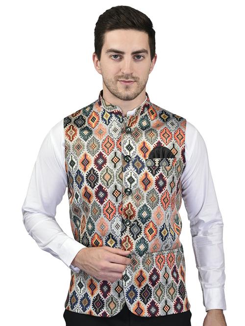men mandarin neck printed nehru jacket - 21340570 -  Standard Image - 0