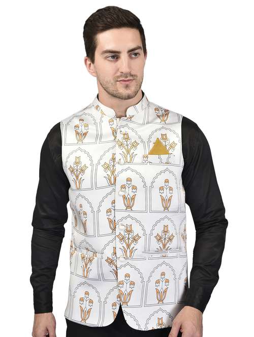 men mandarin neck printed nehru jacket - 21340572 - Standard Image - 0