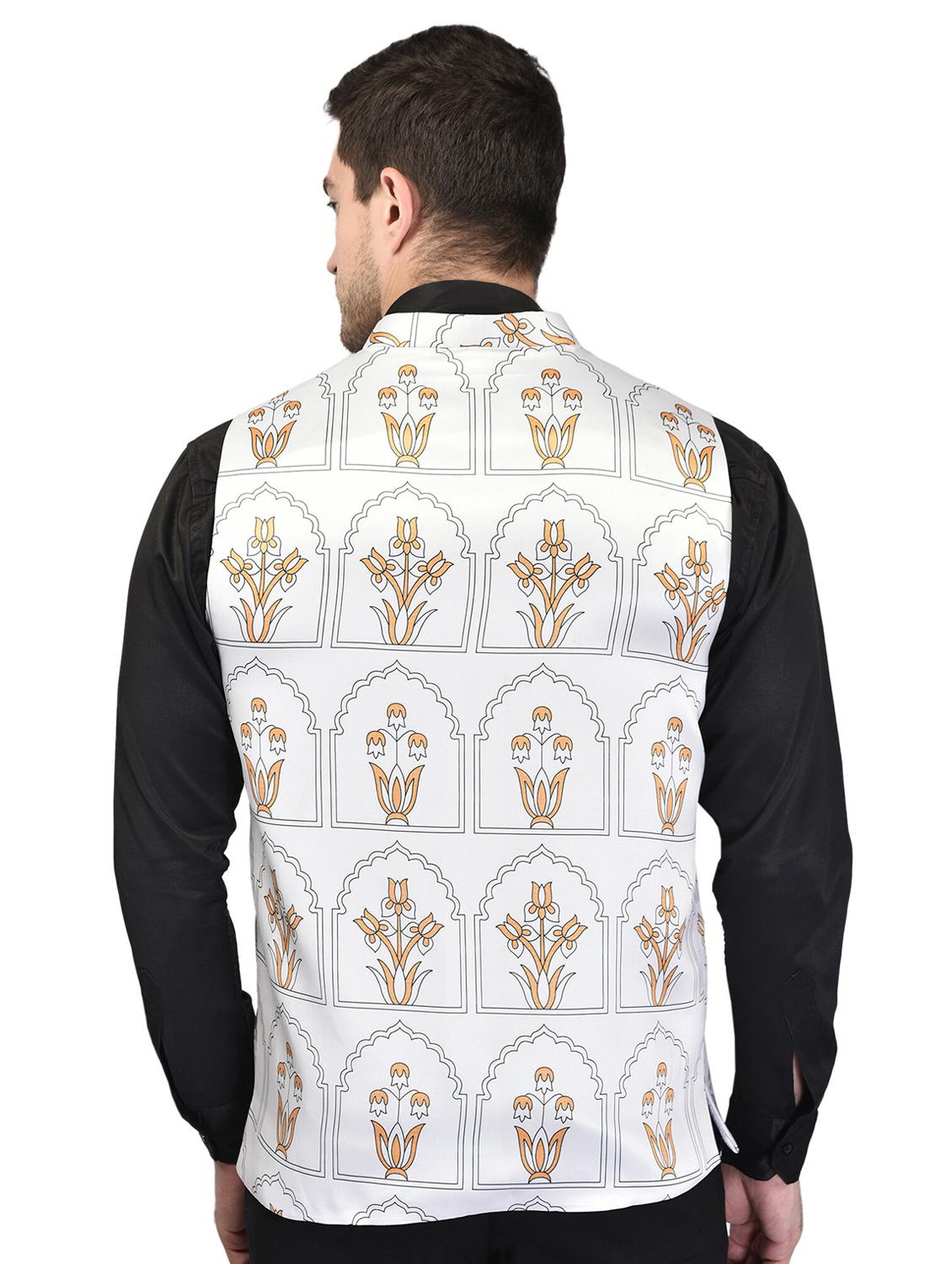 men mandarin neck printed nehru jacket - 21340572 - Standard Image - 2