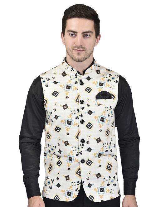 men mandarin neck printed nehru jacket - 21340573 - Standard Image - 0