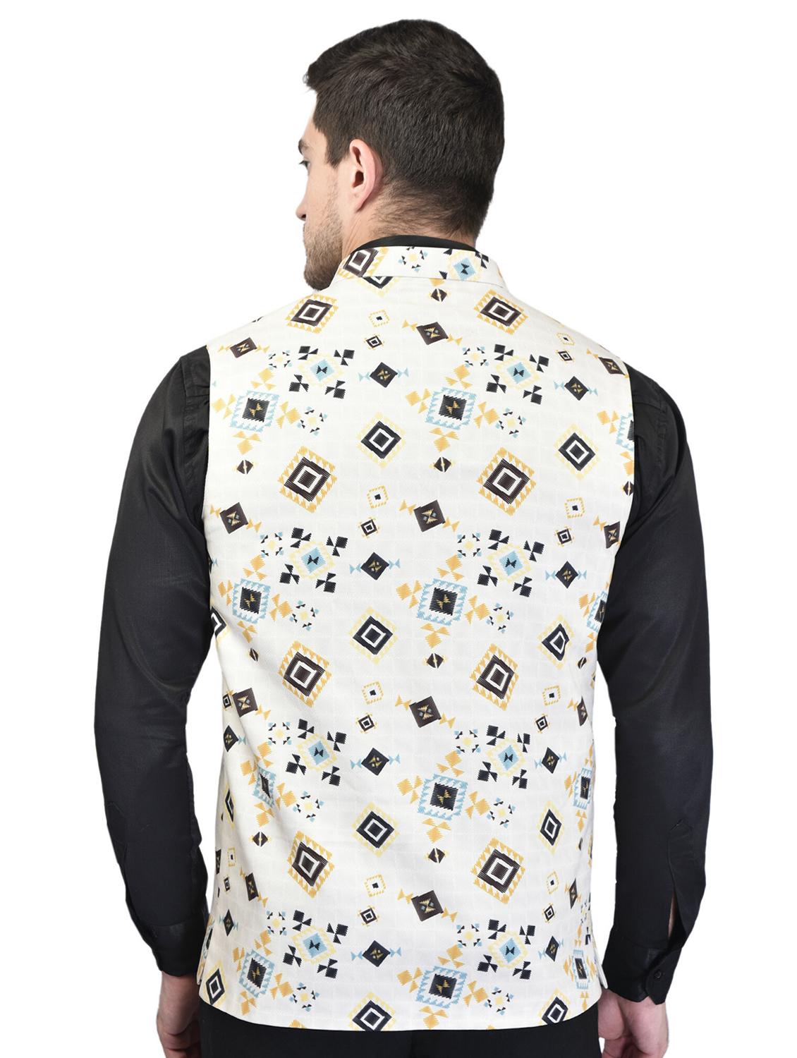 men mandarin neck printed nehru jacket - 21340573 - Standard Image - 2