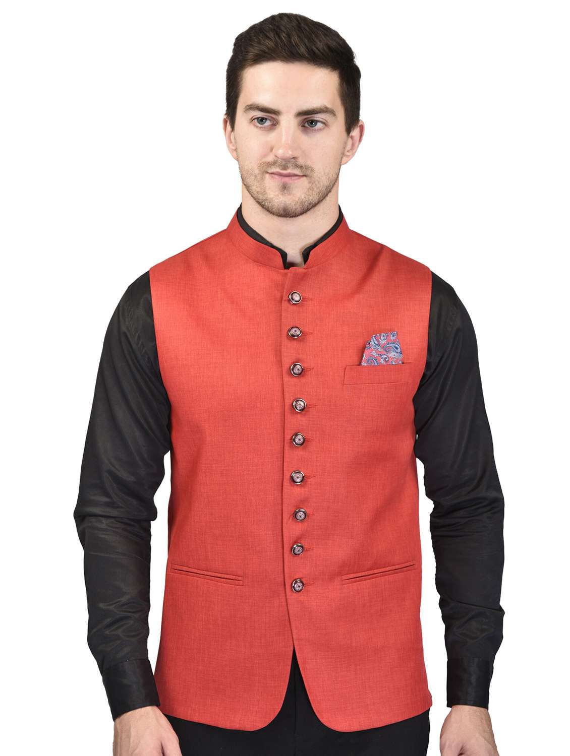 men solid cotton nehru jacket