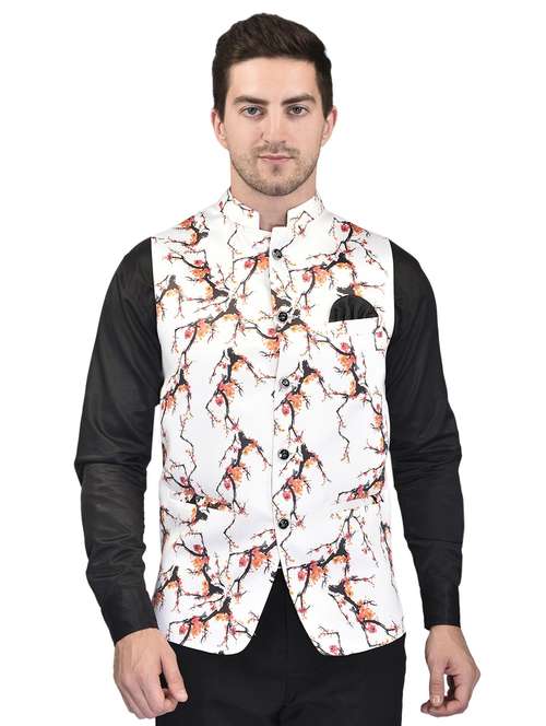 men mandarin neck printed nehru jacket - 21340579 - Standard Image - 0