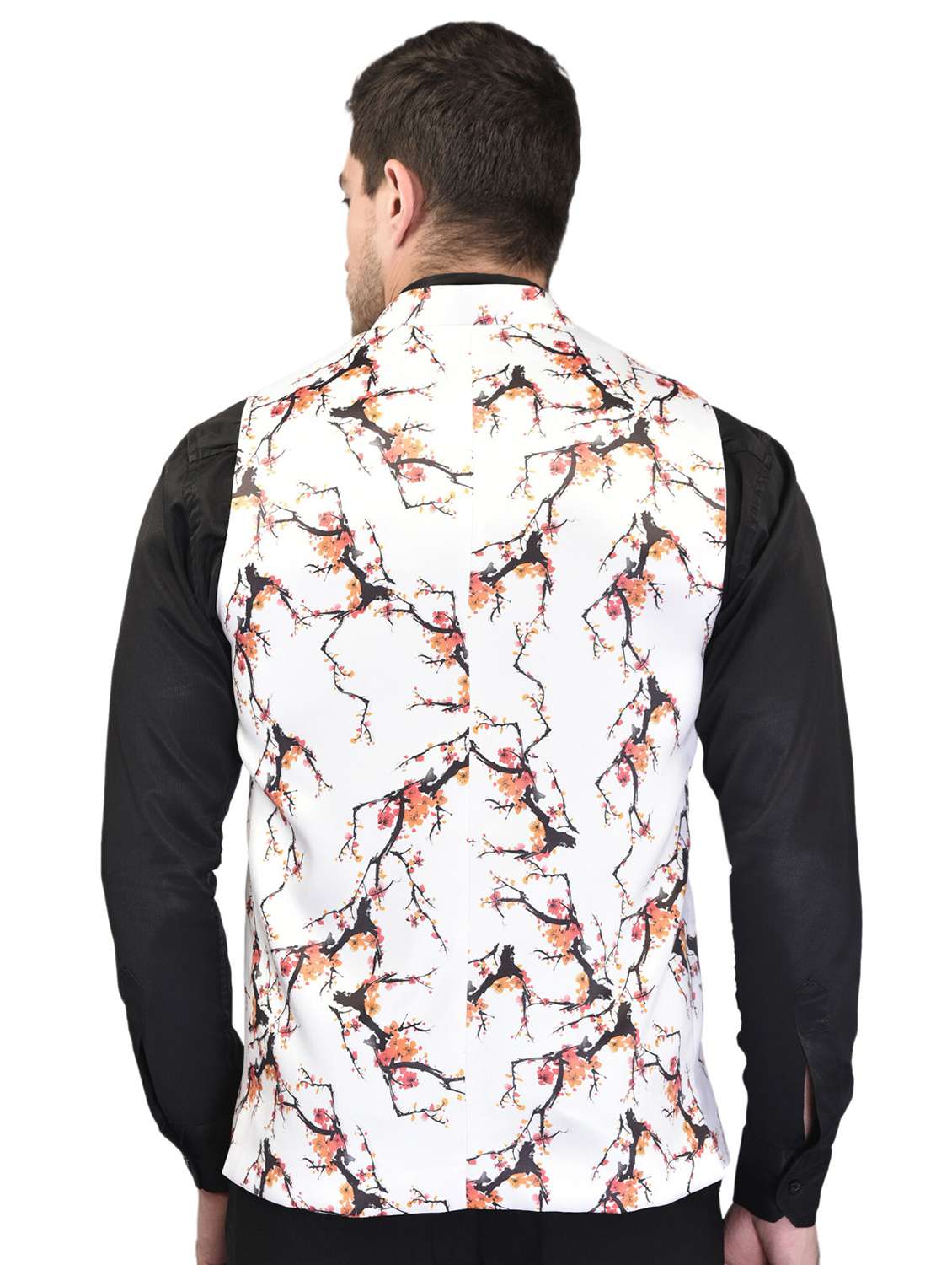 men mandarin neck printed nehru jacket - 21340579 - Standard Image - 2