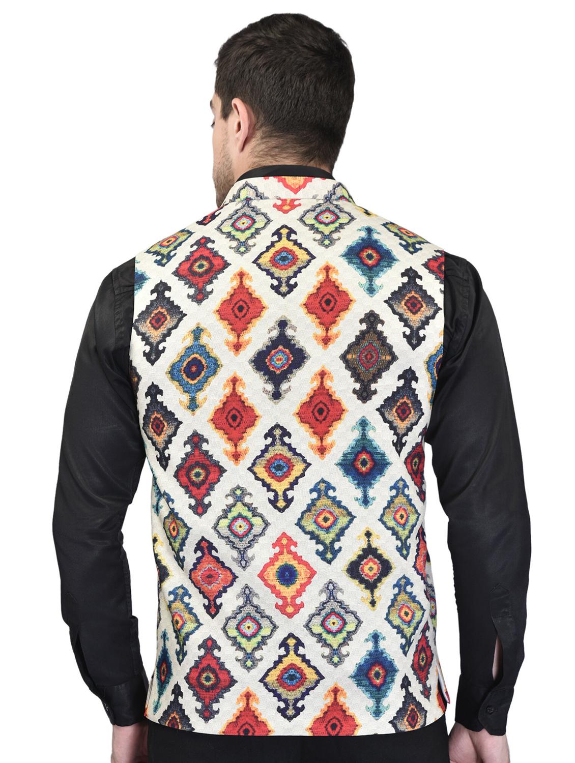 men mandarin neck printed nehru jacket - 21340586 - Standard Image - 2