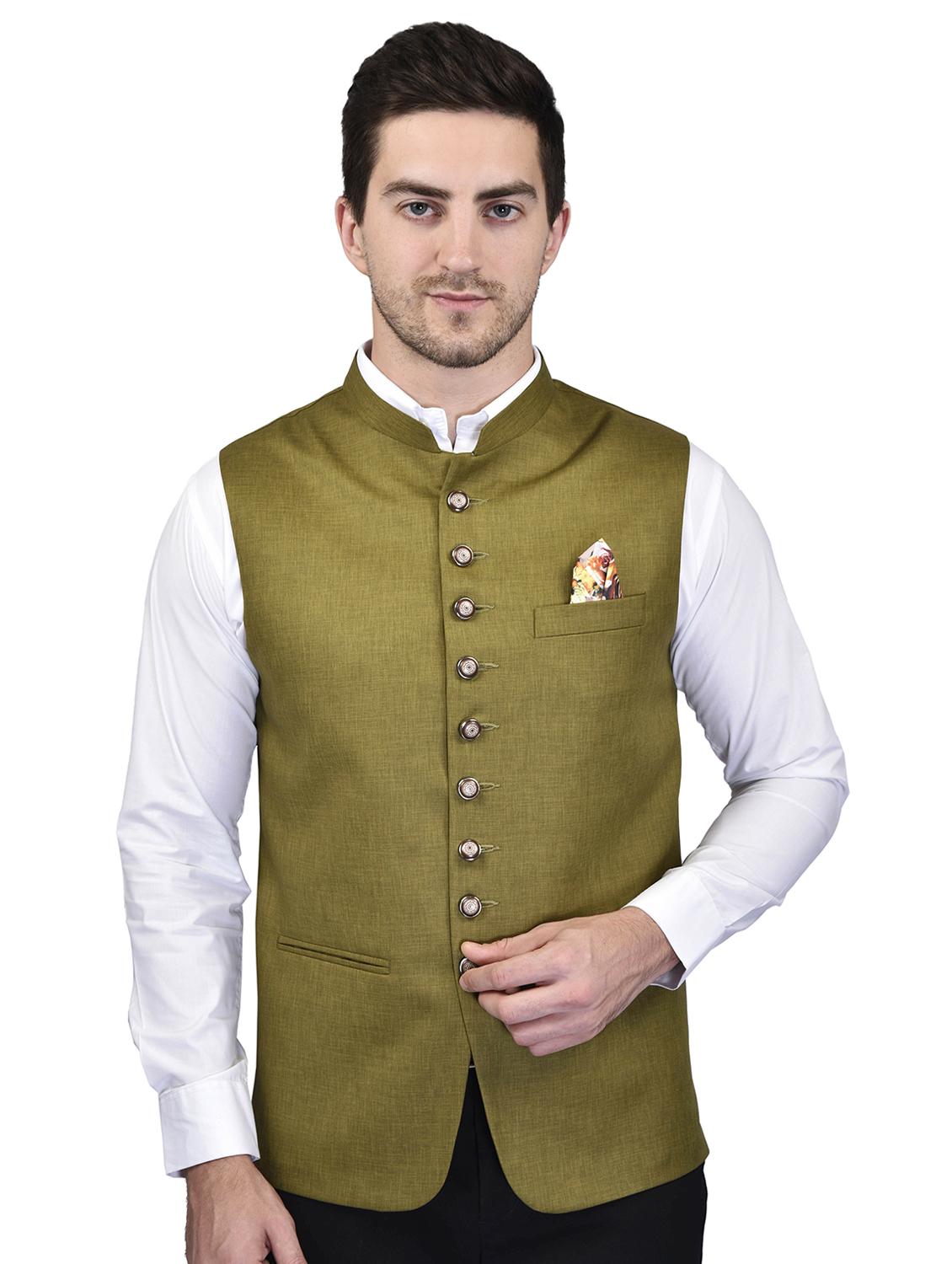 men solid cotton nehru jacket - 21340588 - Zoom Image - 0