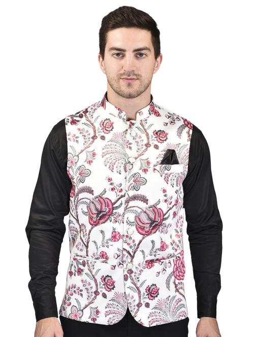 men mandarin neck printed nehru jacket - 21340596 -  Standard Image - 0