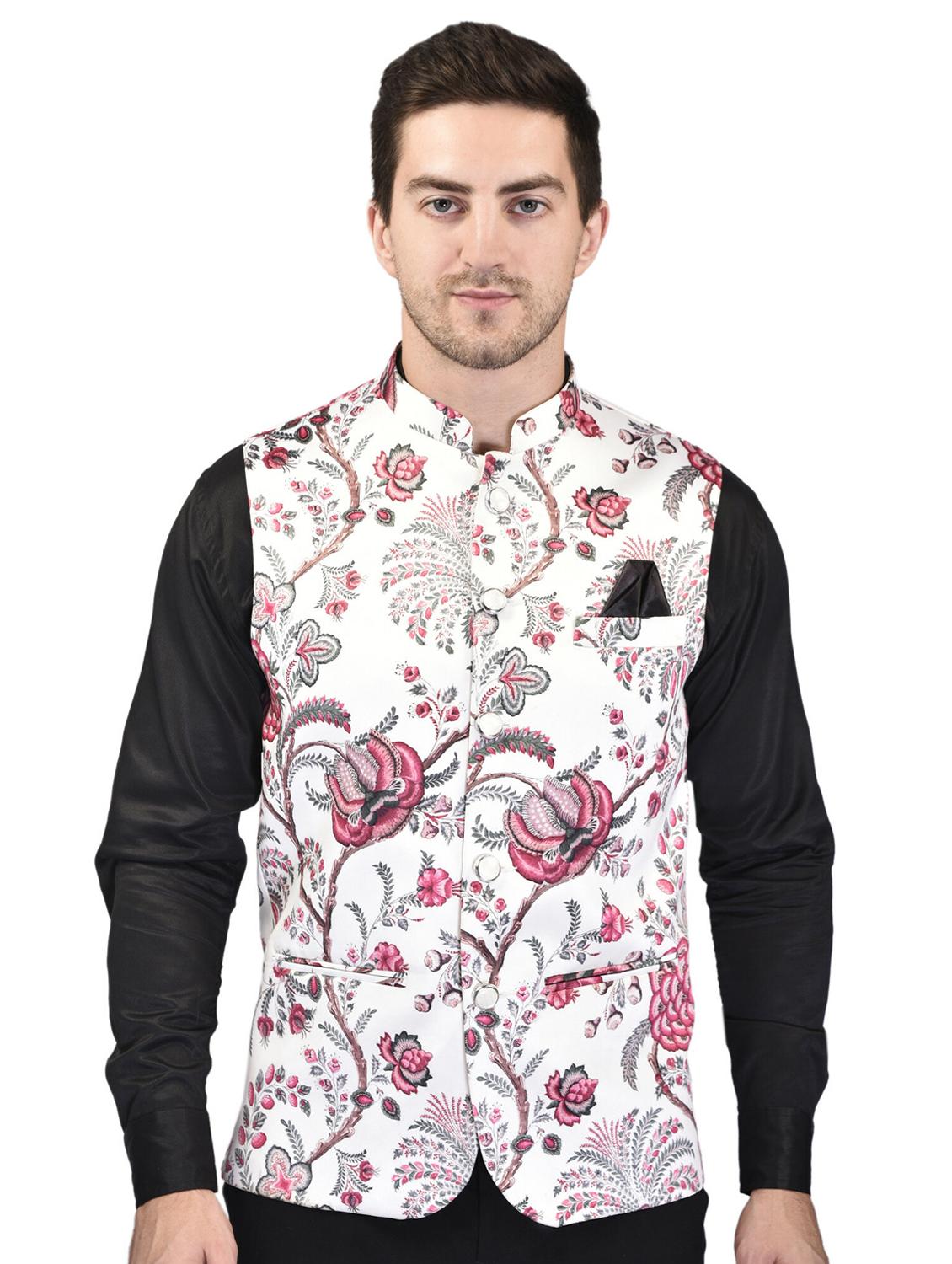 men mandarin neck printed nehru jacket - 21340596 -  Zoom Image - 0
