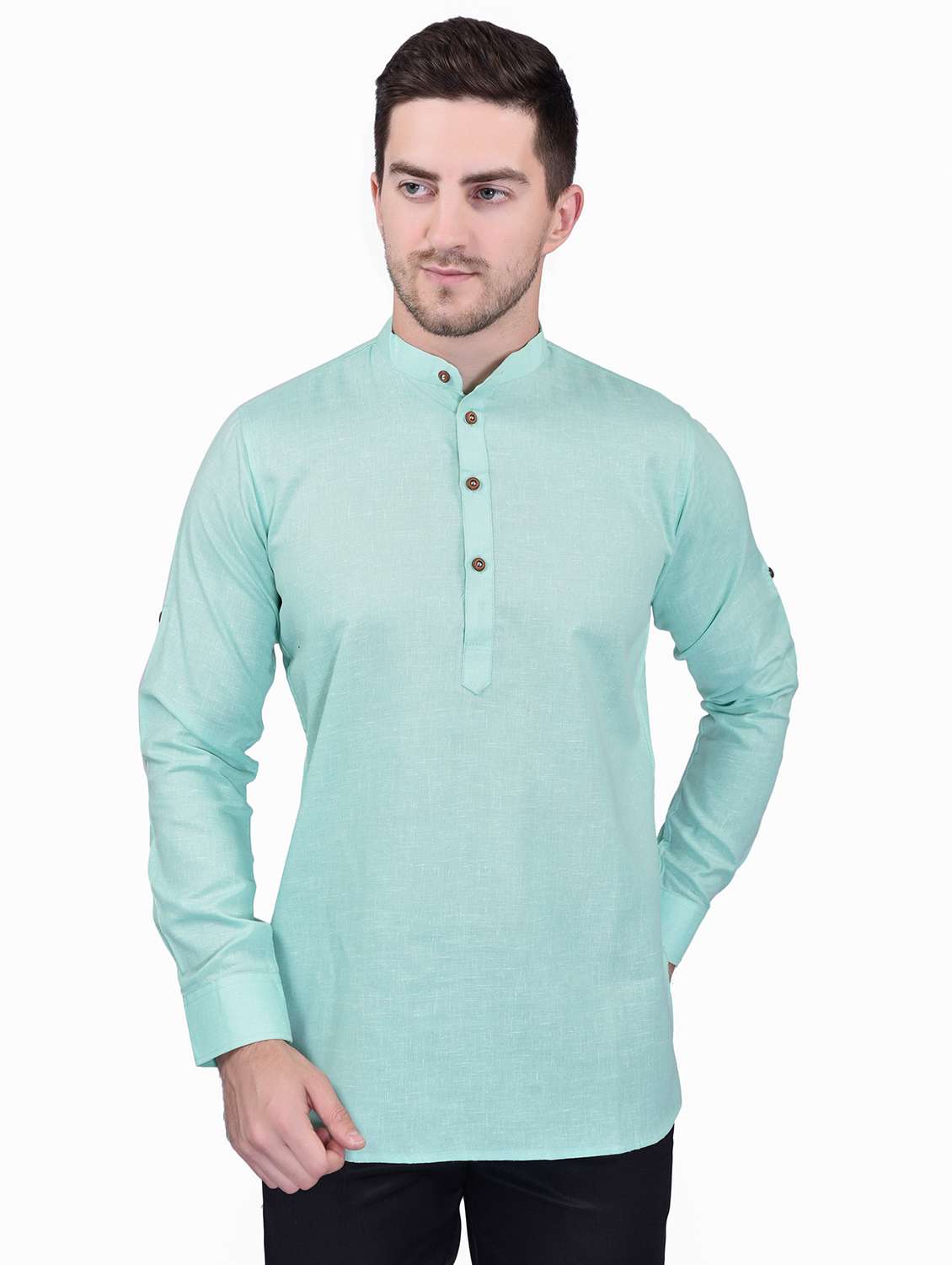 men pack of 2 solid short kurtas - 21340601 -  Standard Image - 2