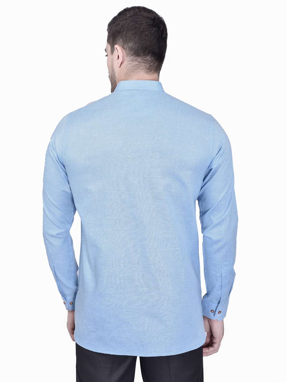 men mandarin neck solid short kurta - 21340614 -  Standard Image - 2