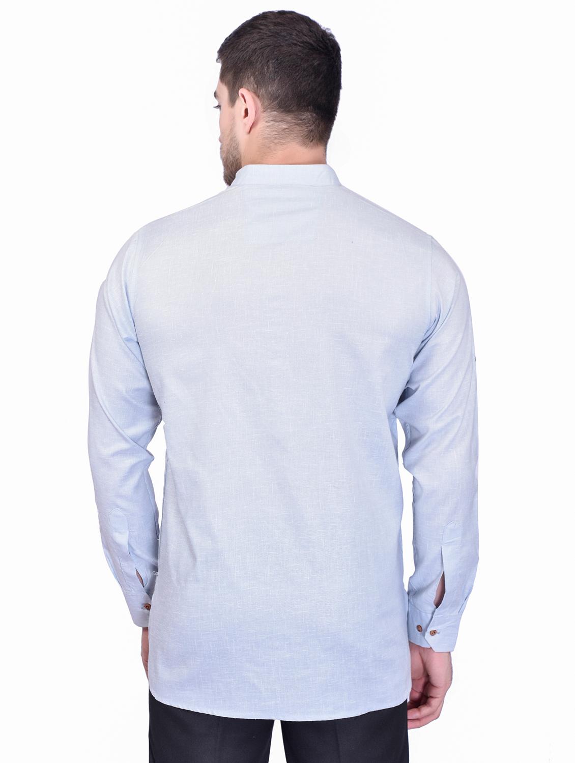 men mandarin neck solid short kurta - 21340622 - Standard Image - 2