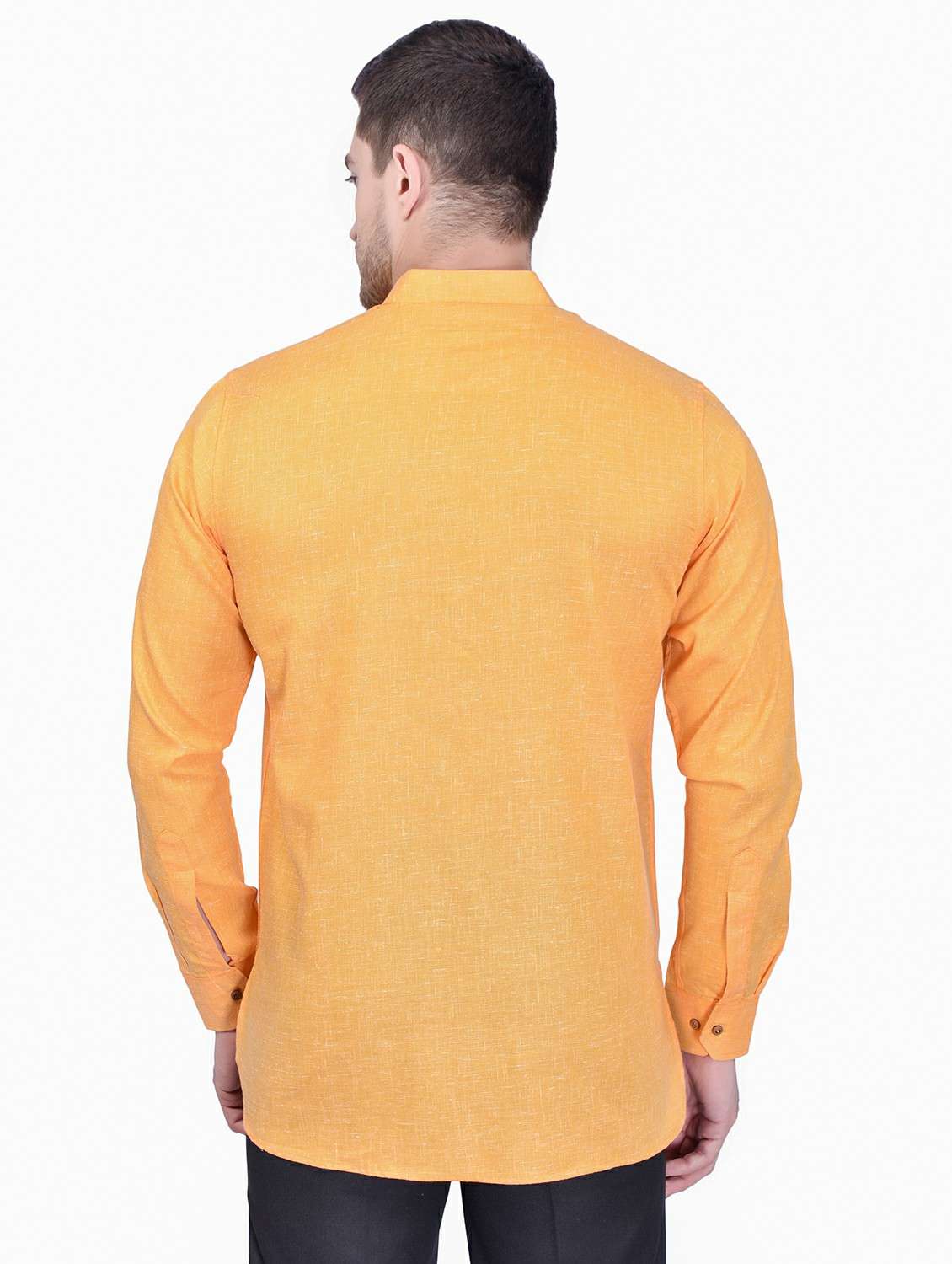 men mandarin neck solid short kurta - 21340623 - Standard Image - 2