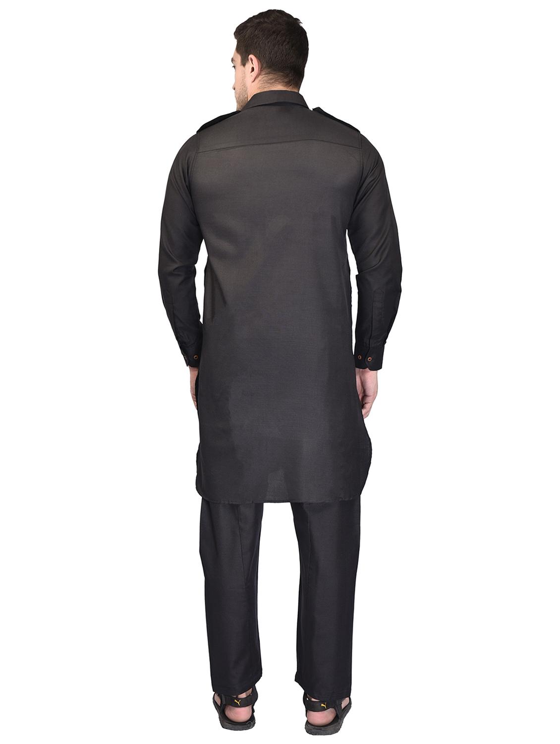 black cotton blend kurta pyjama ethnic wear set - 21340625 - Standard Image - 2