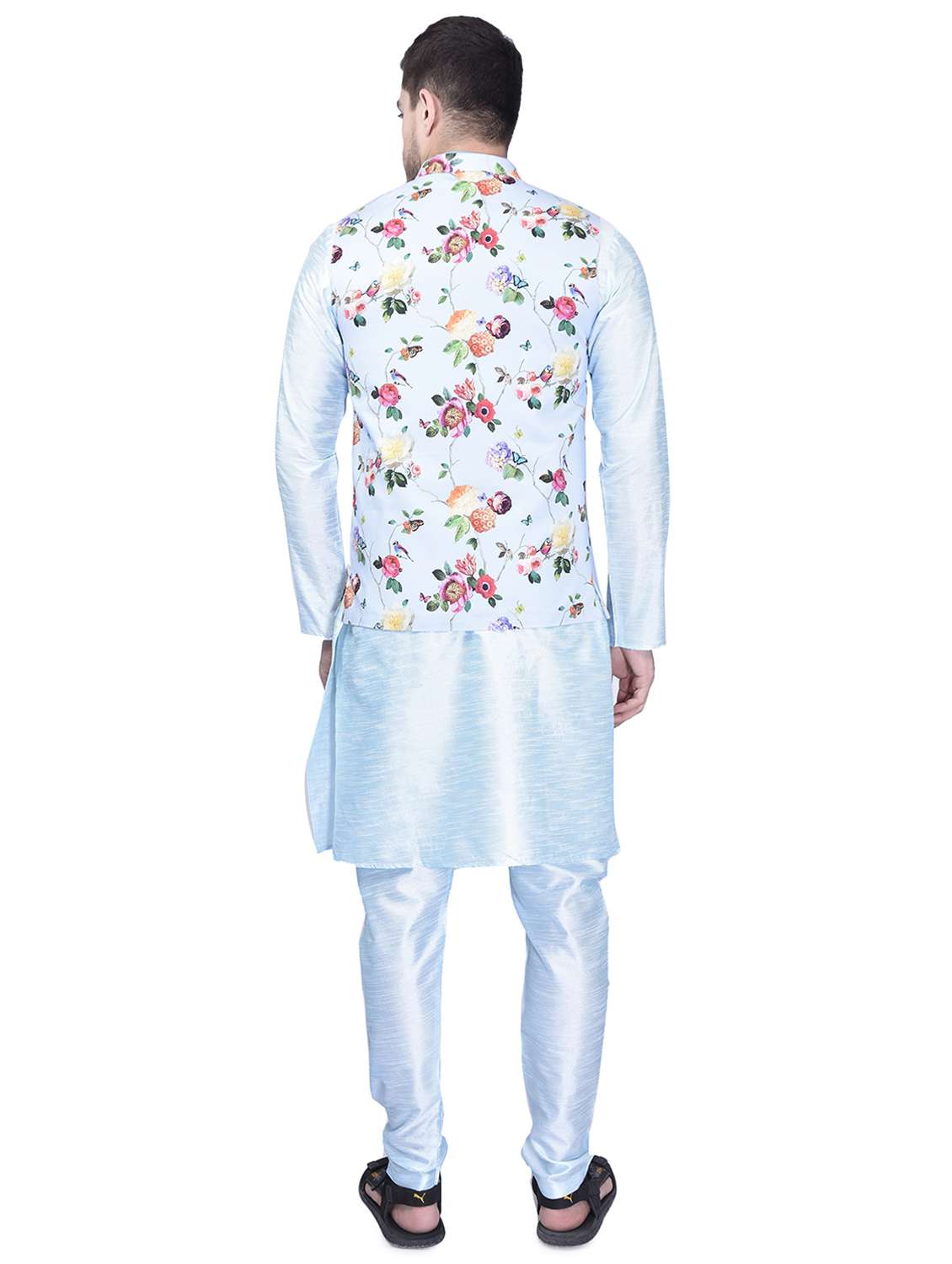 men silk blend kurta pyjama with jacket - 21340682 -  Standard Image - 2