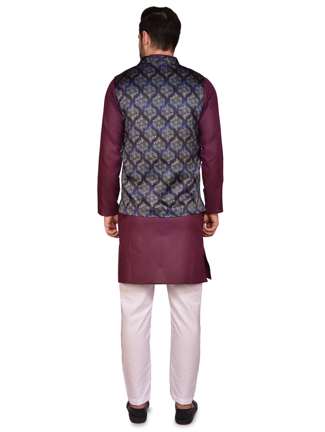 men silk blend kurta pyjama with jacket - 21340742 - Standard Image - 2