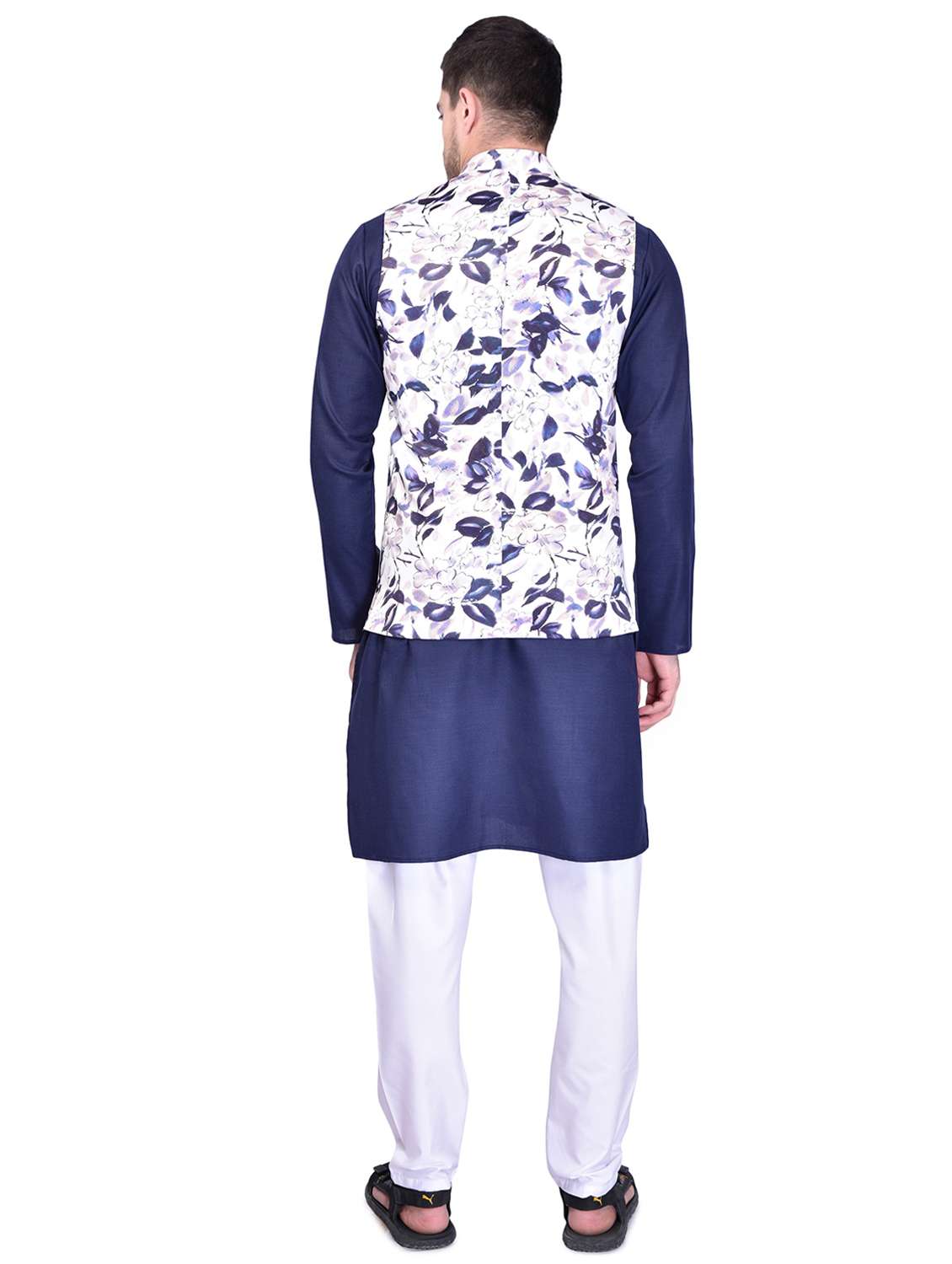 men silk blend kurta pyjama with jacket - 21340752 - Standard Image - 2