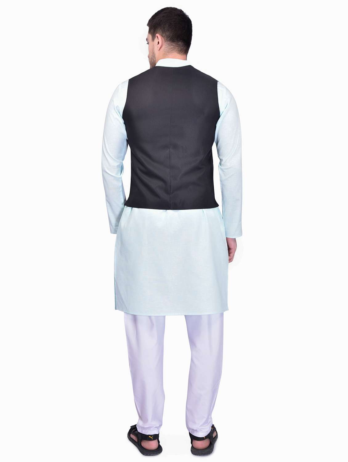 men silk blend kurta pyjama with jacket - 21340755 -  Standard Image - 2