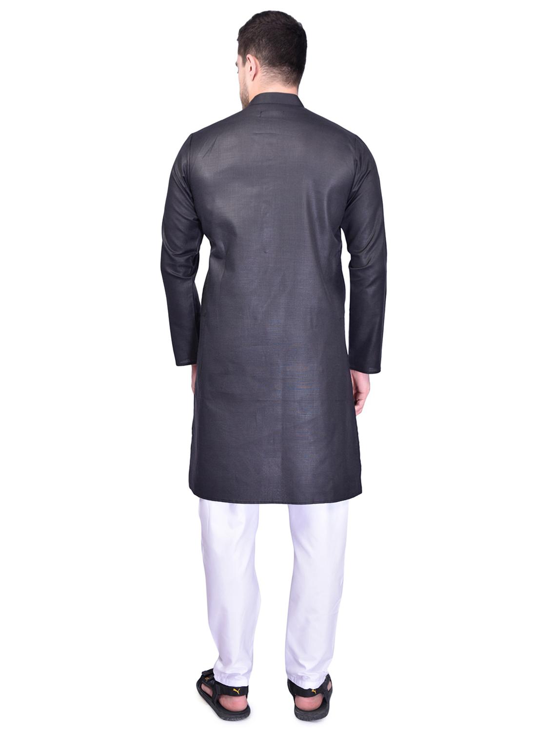 black cotton blend kurta pyjama ethnic wear set - 21340760 - Standard Image - 2