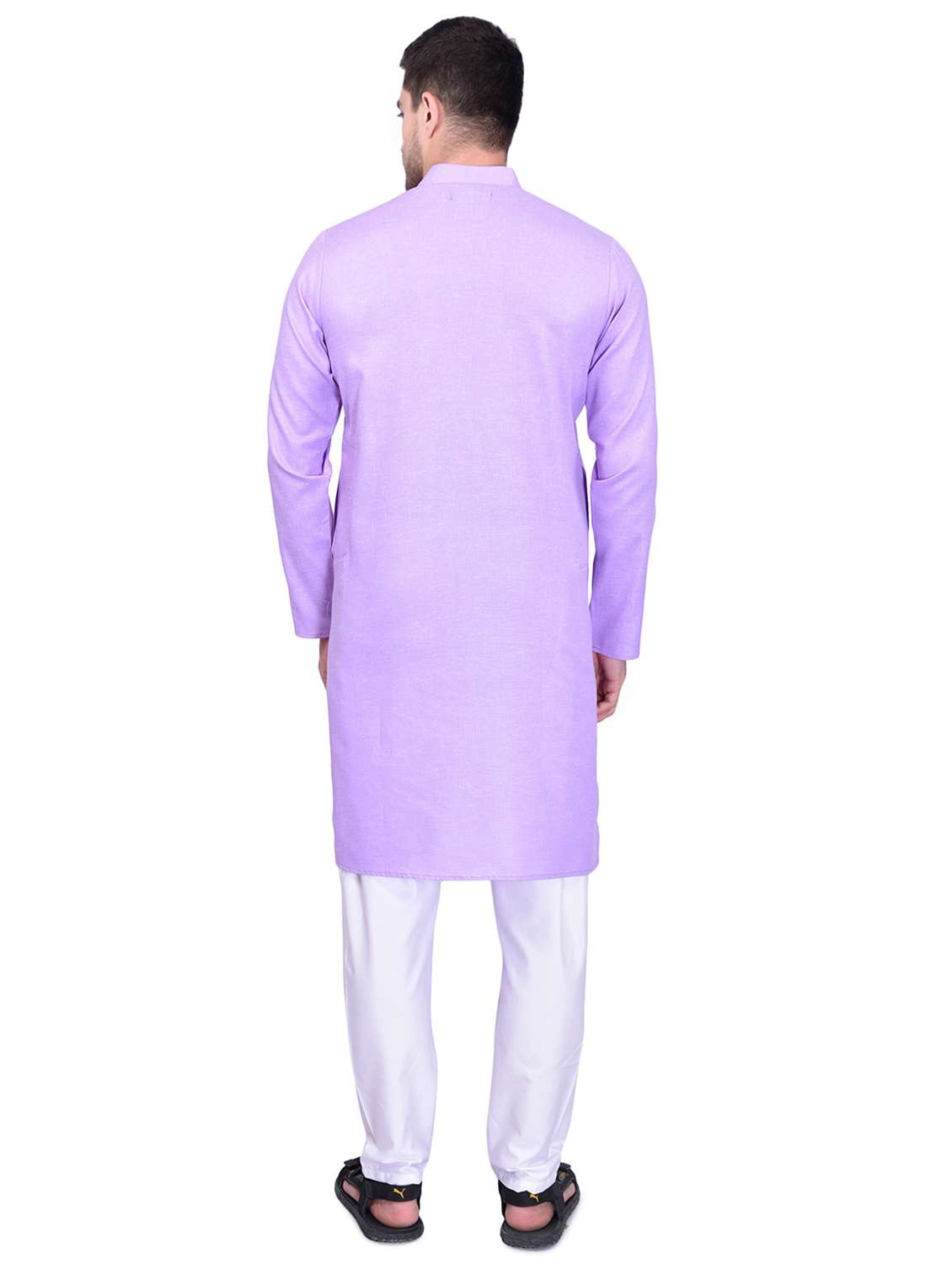 purple cotton blend kurta pyjama ethnic wear set - 21340777 - Standard Image - 2