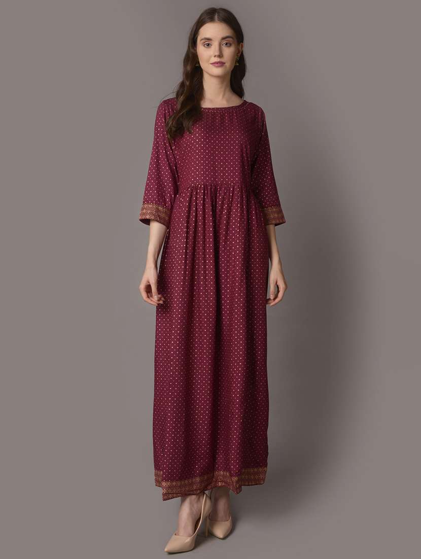 purple rayon fit & flare ethnic dress