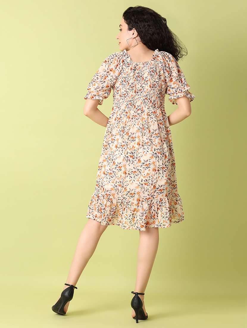 women florals puff sleeves fit & flare dress - 21341778 -  Standard Image - 2