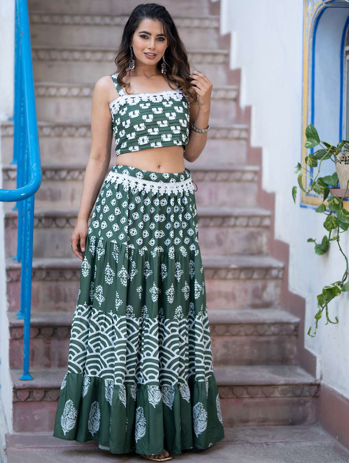 women green semi-stitched lehenga choli