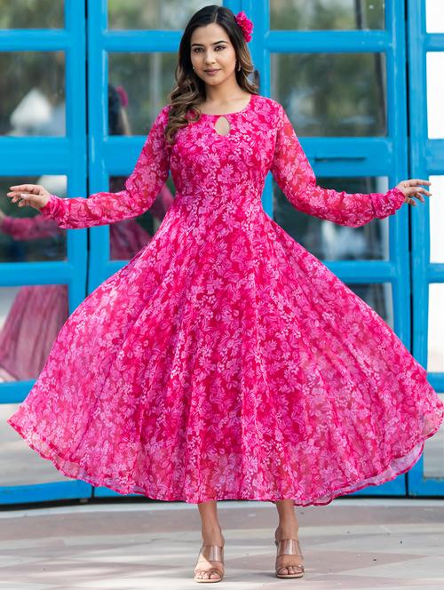 women pink georgette flared gown - 21342424 - Standard Image - 0