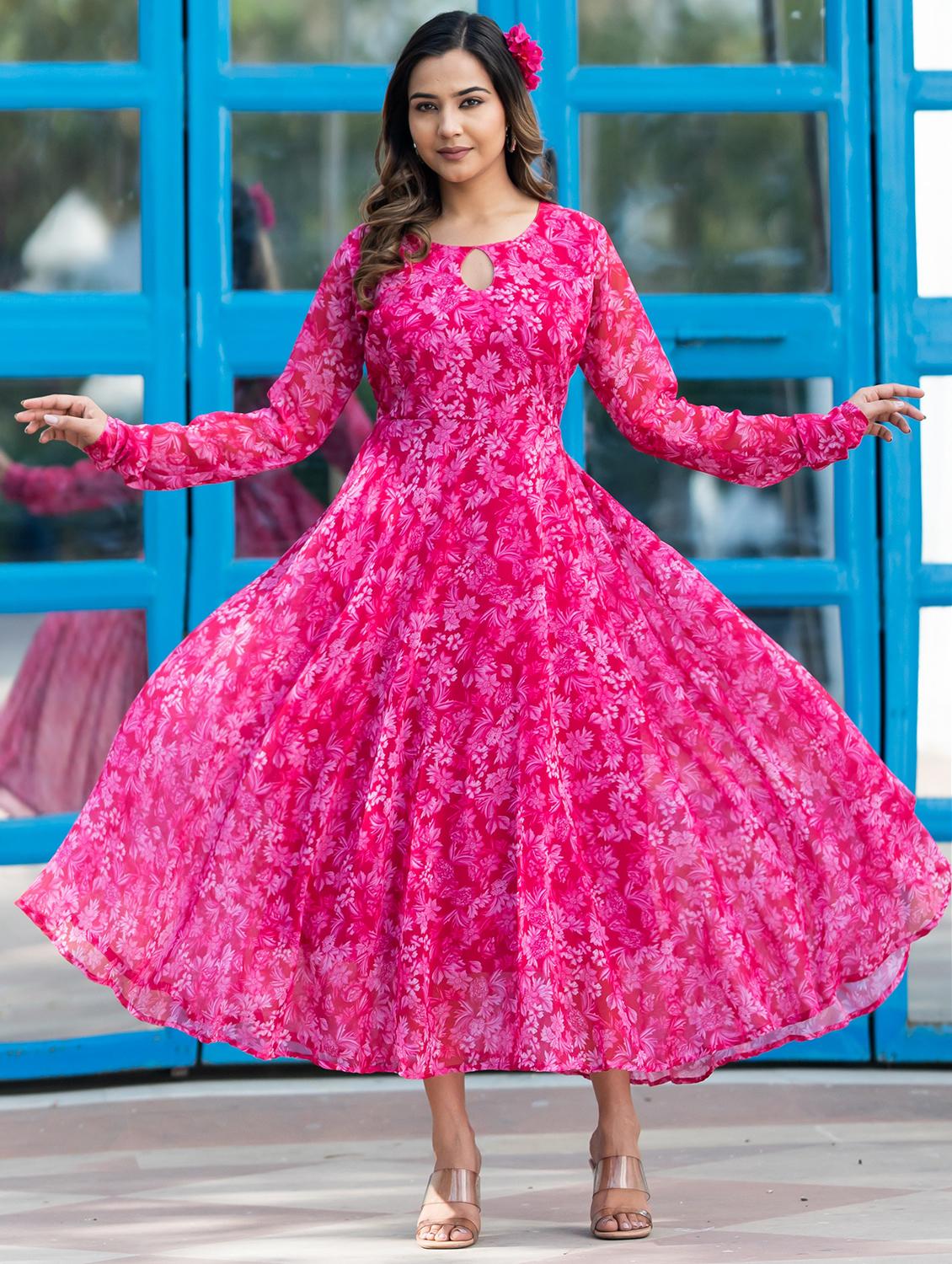 women pink georgette flared gown - 21342424 - Zoom Image - 0