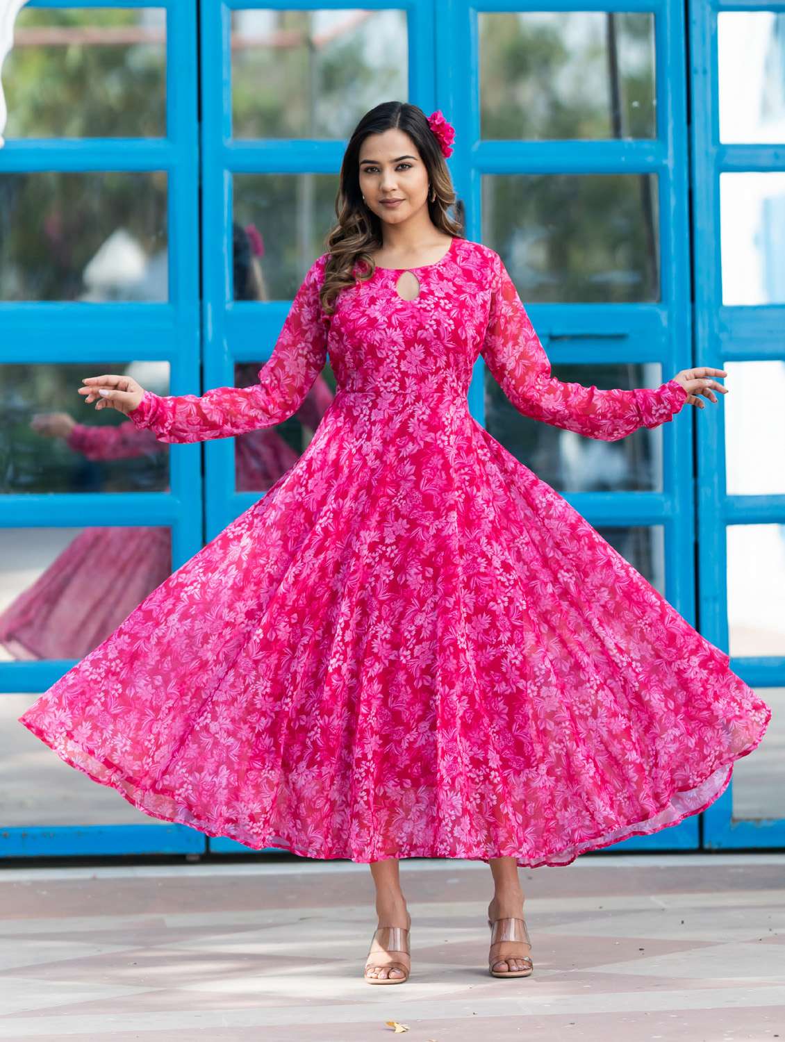 women florals printed flared ethnic dress