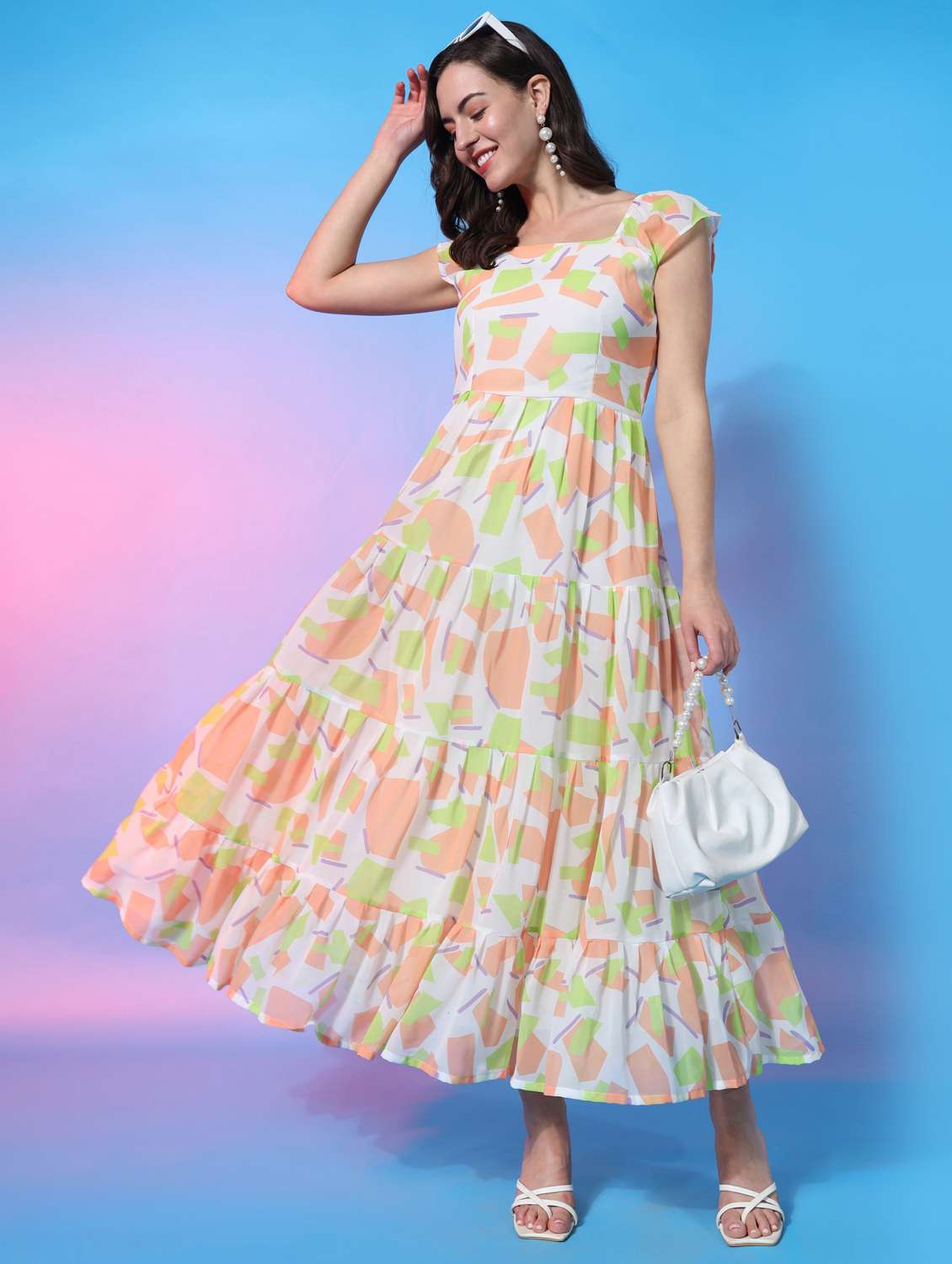 women printed flared ethnic dress