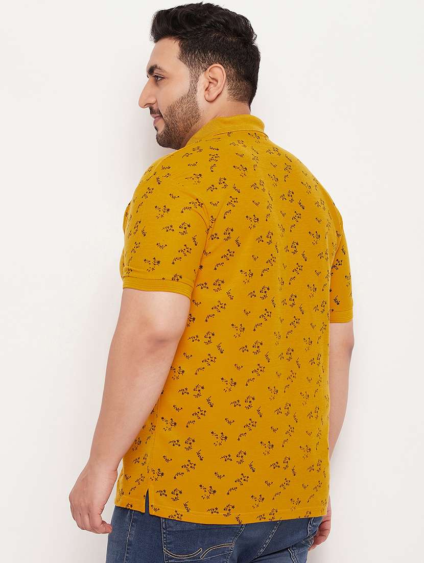 men mustard regular fit floral plus size polo t-shirt - 21343956 -  Standard Image - 2