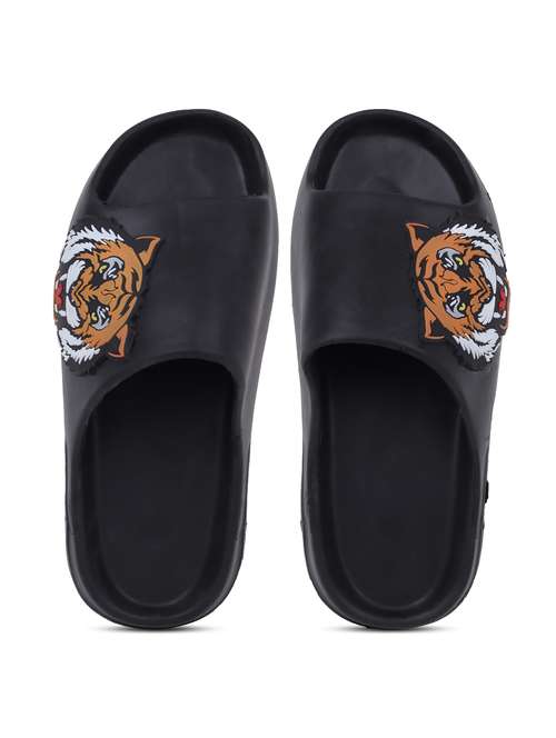 black rubber slip on flip flops - 21344002 -  Standard Image - 0