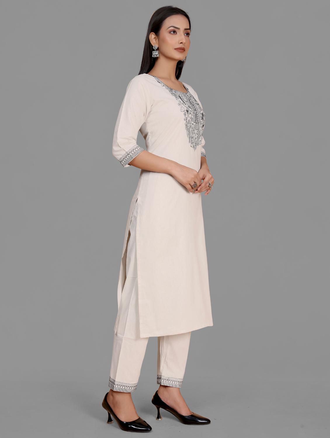 women off white embroidered kurta pant set - 21344032 - Standard Image - 2