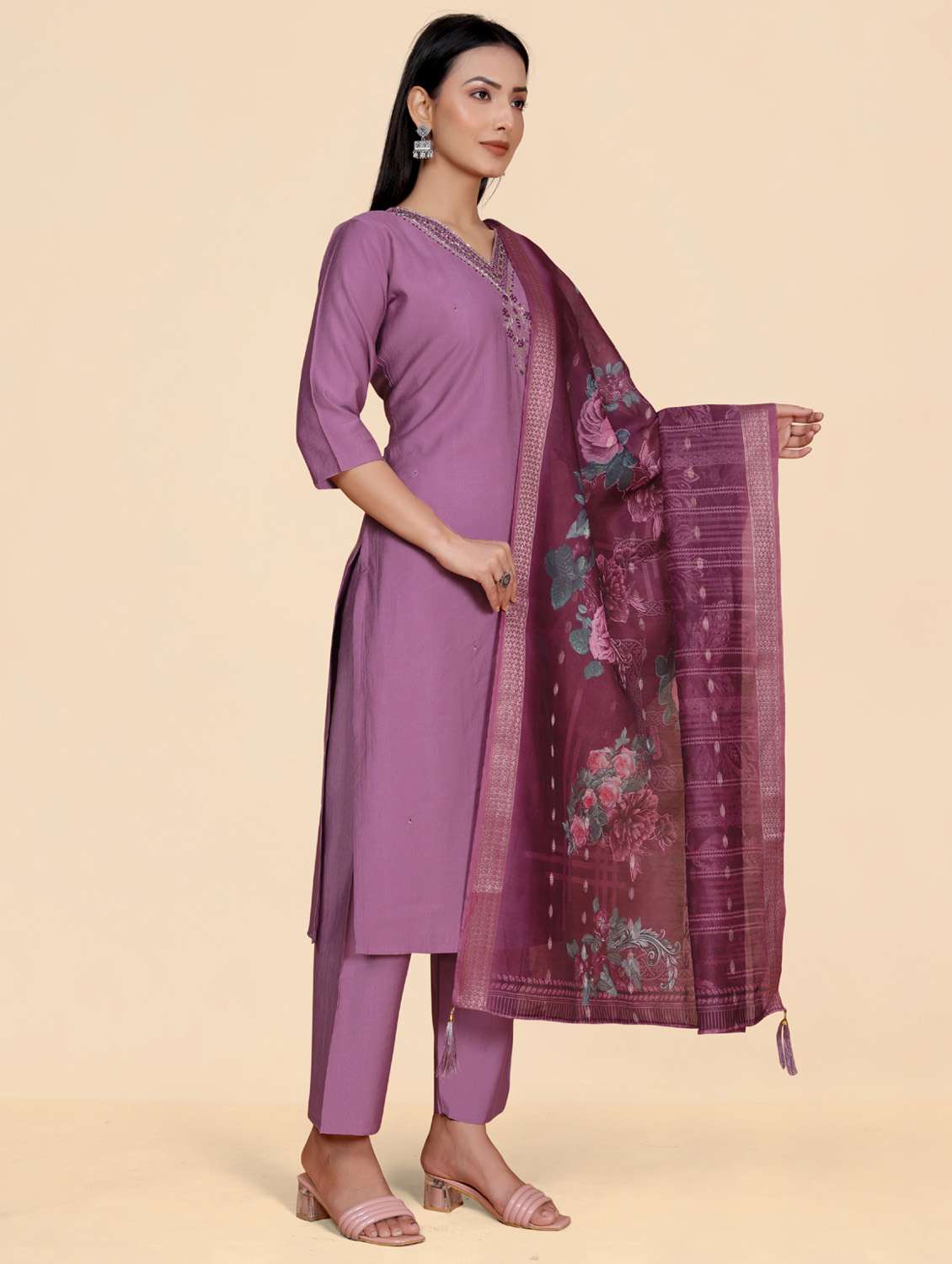 lavender kurta palazzo set - 21344036 - Standard Image - 2