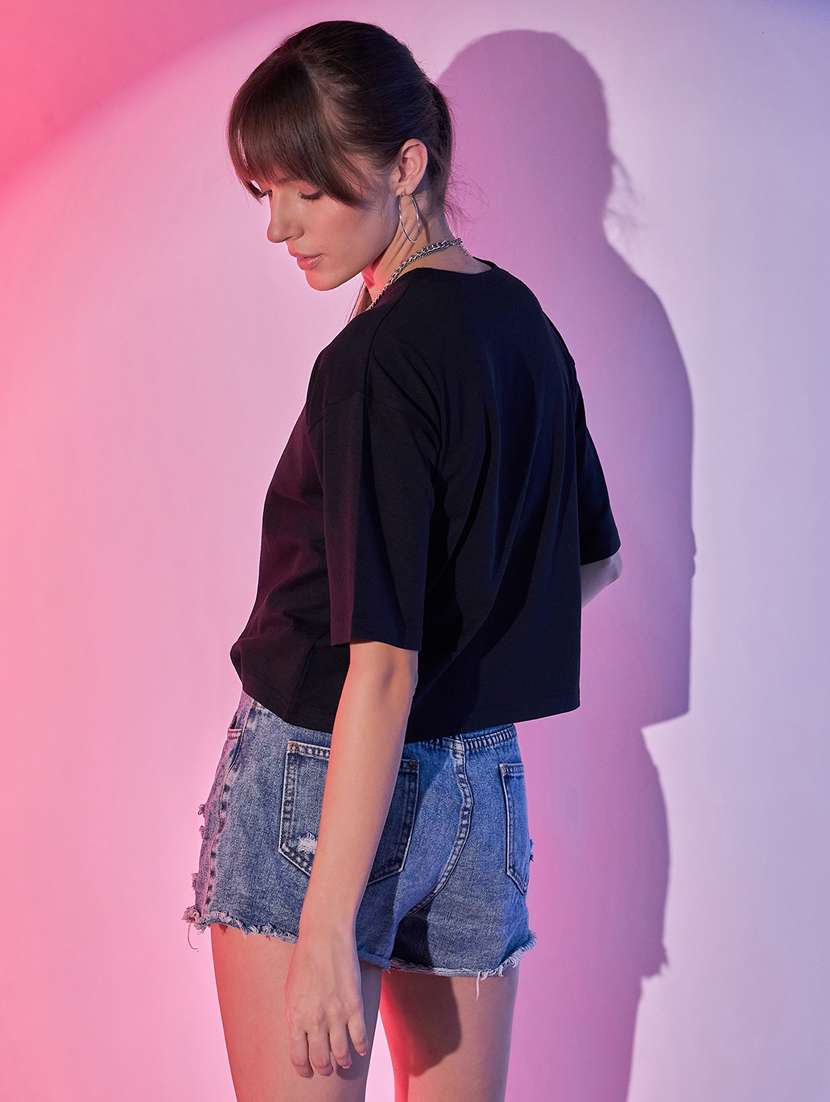 women black cotton boxy t-shirt - 21344185 -  Standard Image - 2