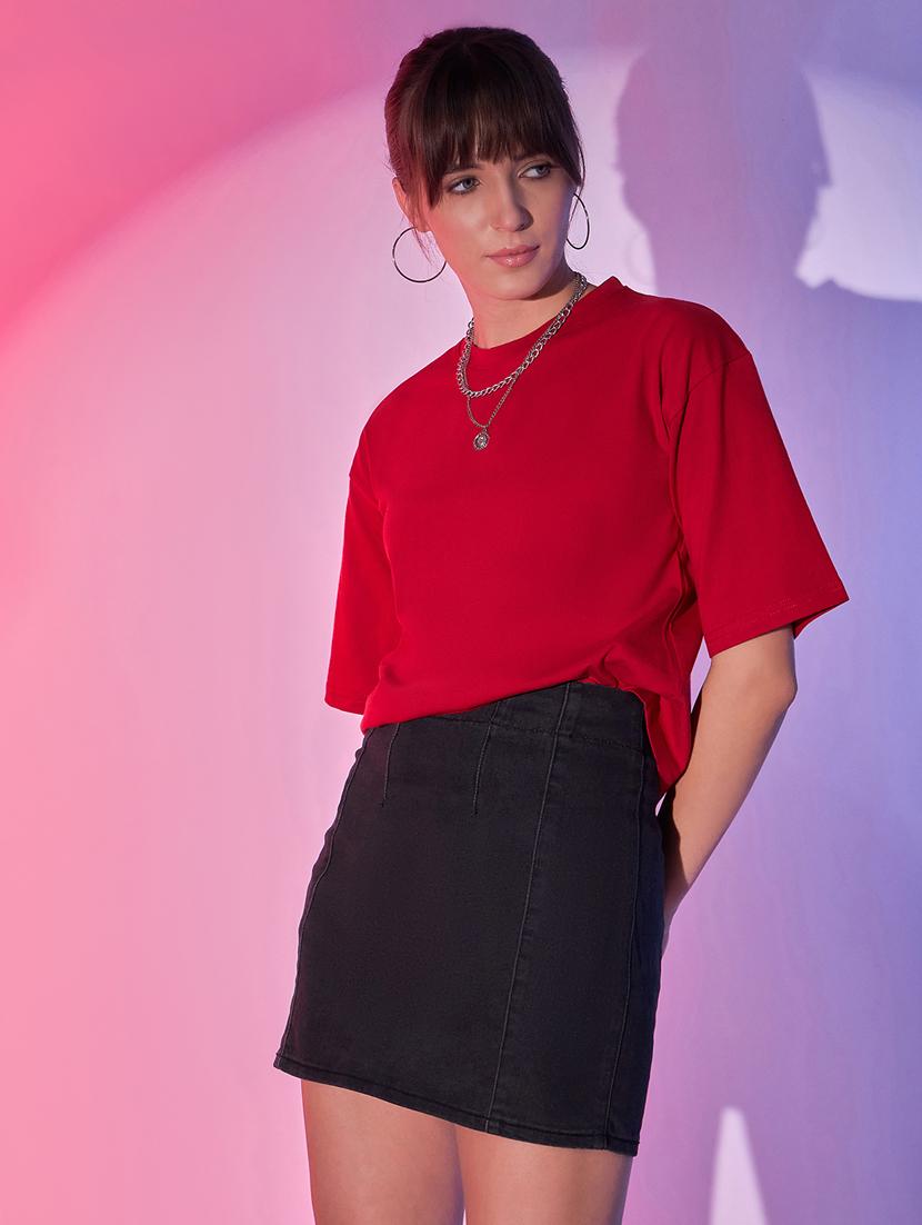 women solid short sleeves boxy t-shirt - 21344186 - Standard Image - 2