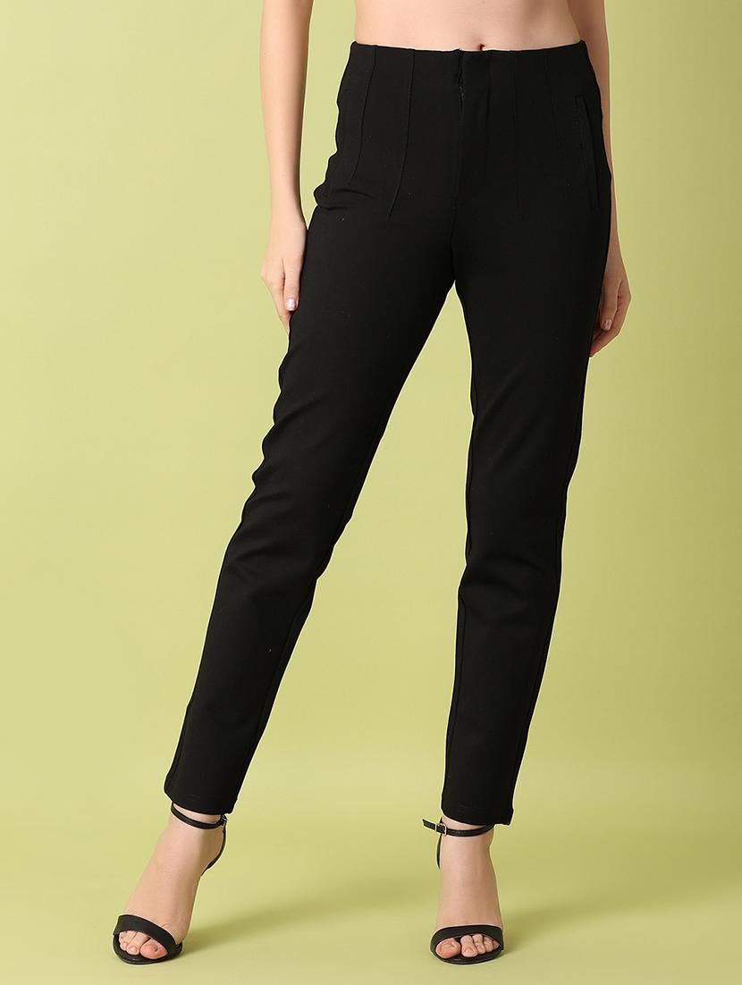 women black solids flat front trousers - 21344557 - Zoom Image - 0