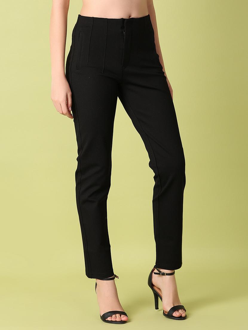 women black solids flat front trousers - 21344557 - Standard Image - 2