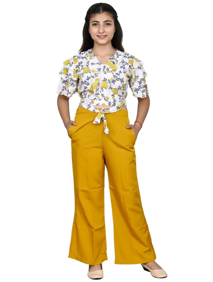 girls floral printed top and pant set