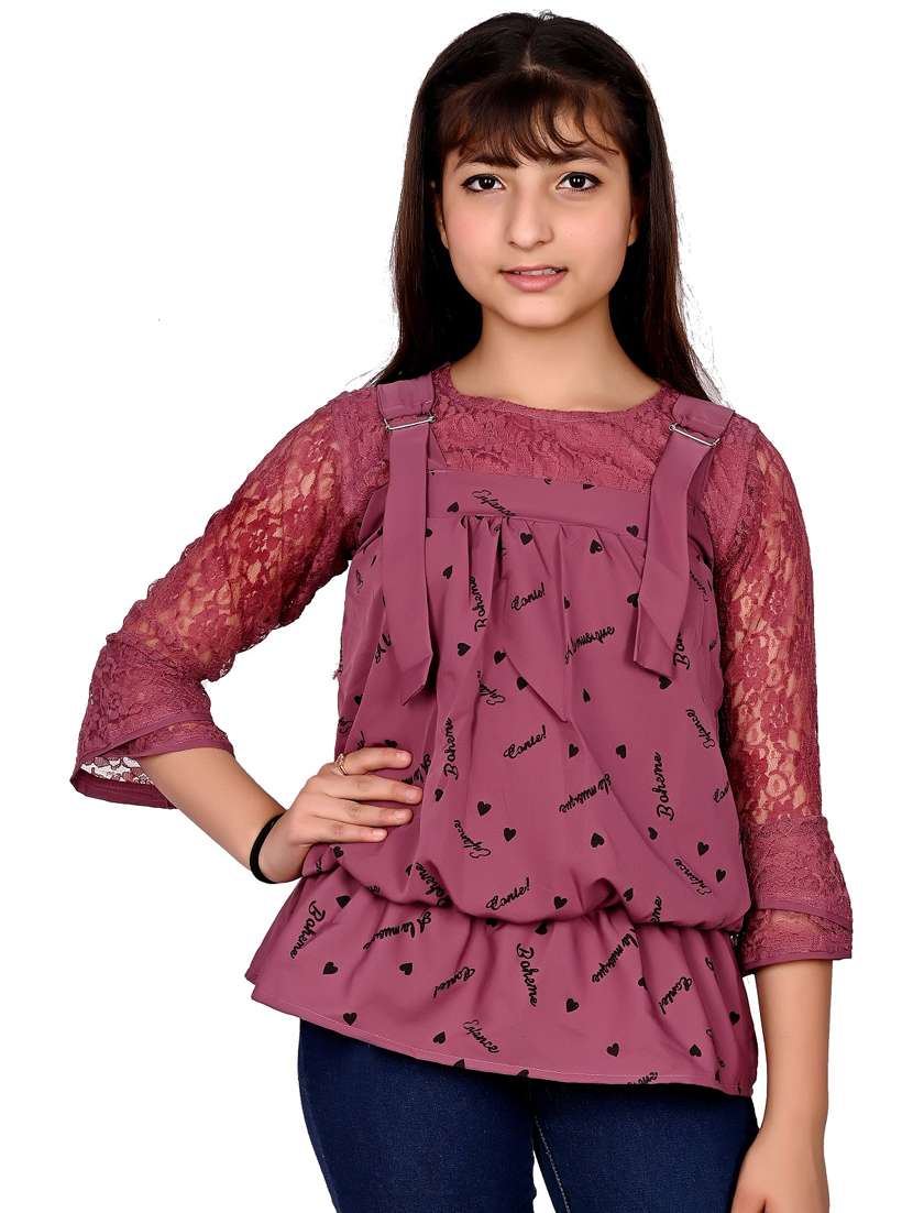 girls printed round neck top