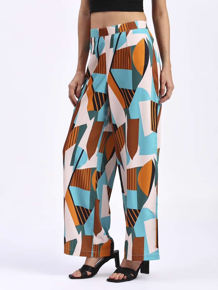 women blue polyester wide leg trouser - 21344916 - Standard Image - 2
