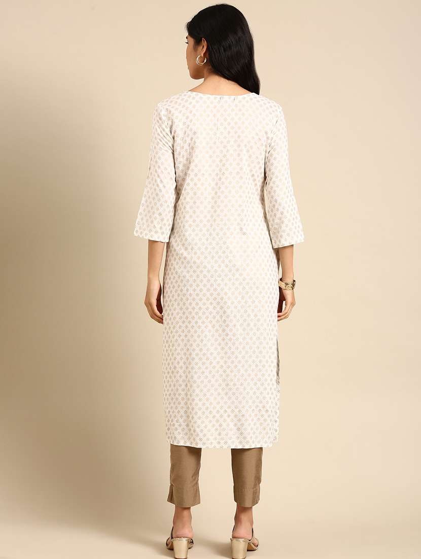 women three quarter sleeve straight kurta - 21344925 - Standard Image - 2