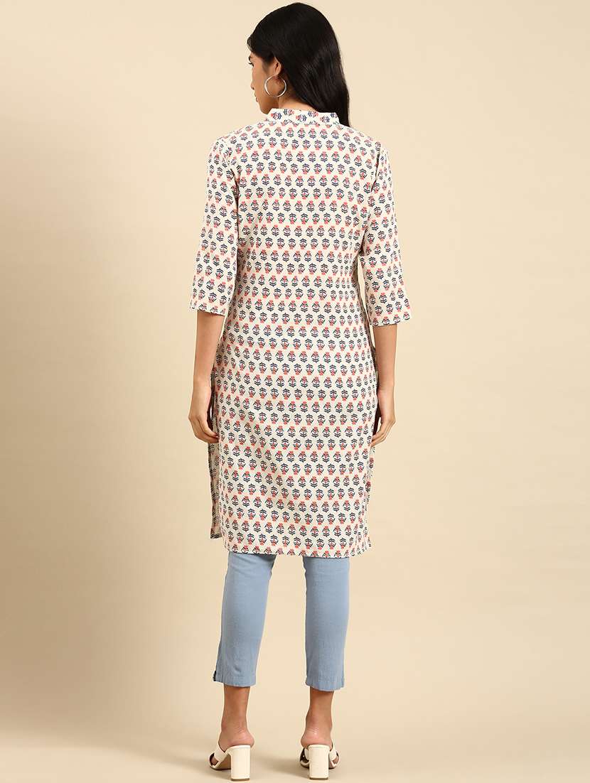 women three quarter sleeve straight kurta - 21344928 -  Standard Image - 2