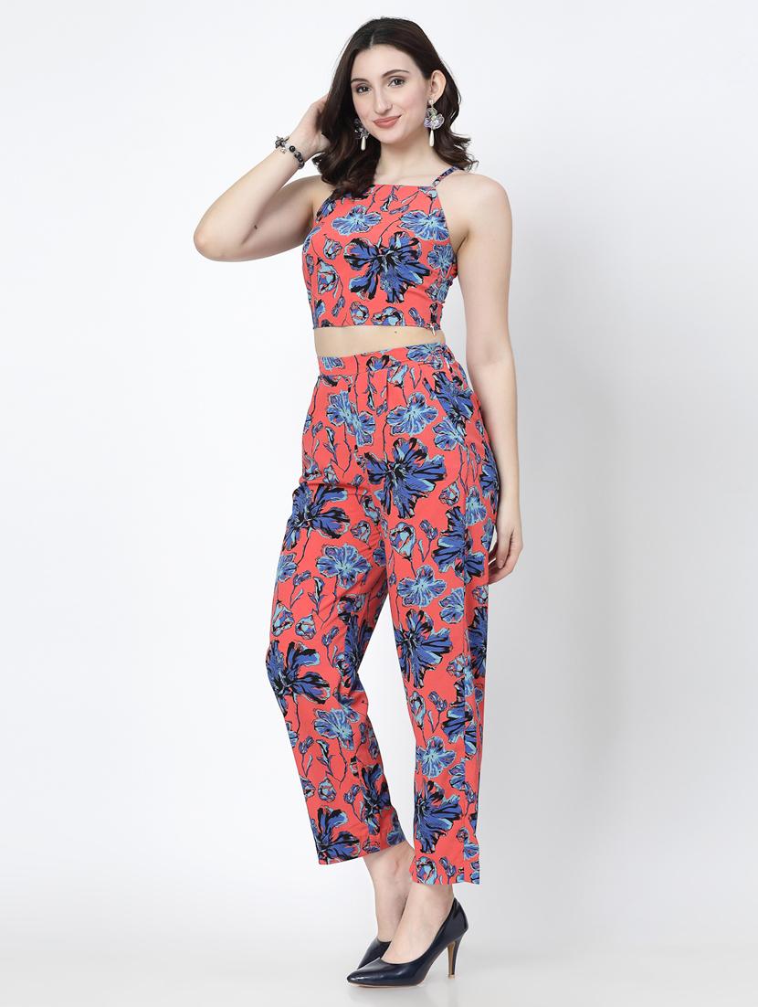 women peach polyester top and trouser co-ord set - 21344950 - Standard Image - 2